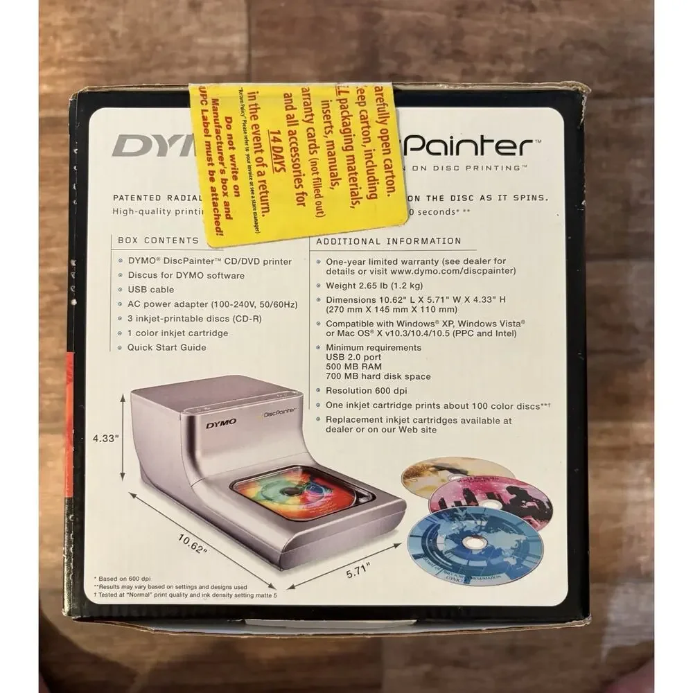 DYMO DiscPainter CD DVD Printer 1738260 USB Inkjet Disc Printer SEALED Old Stock